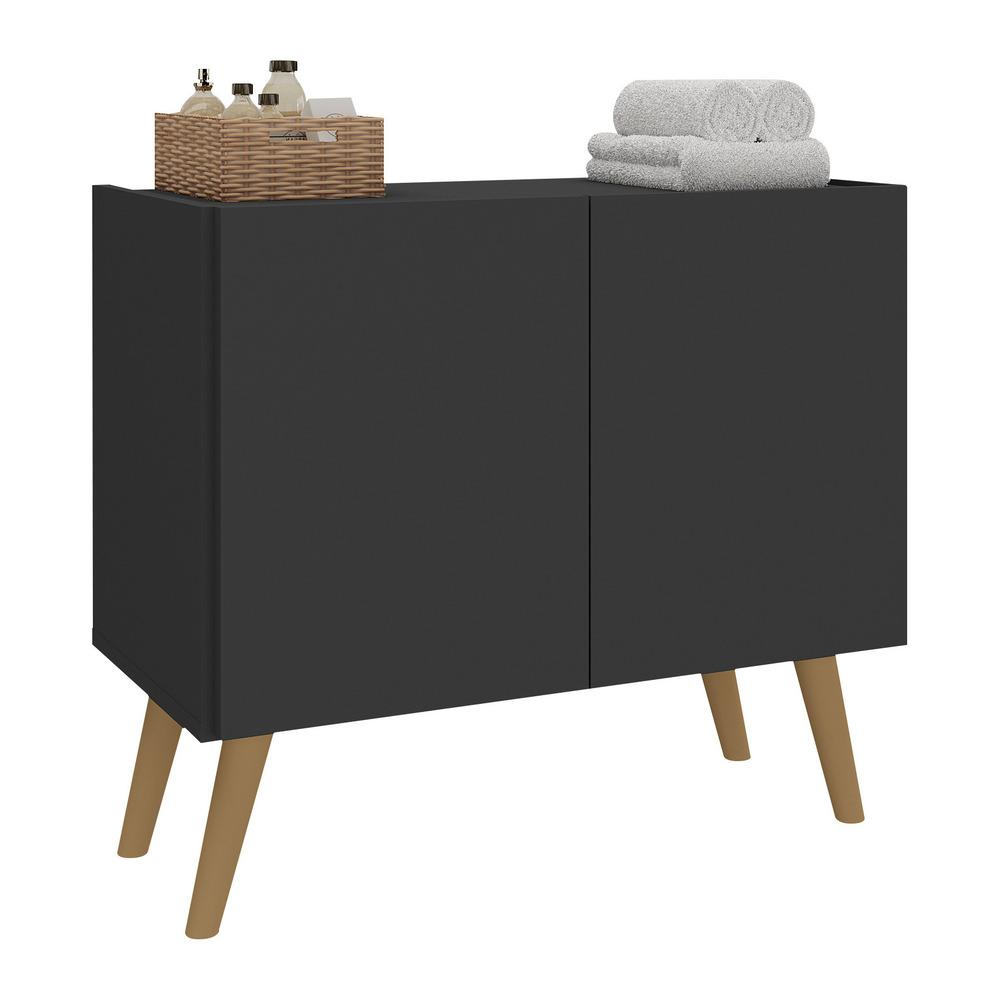 Gabinete Armário de Banheiro 62,5cm Retrô 2 Portas Multimóveis MP5045 Preto/Natural Gabinete Armário de Banheiro 62,5cm Retrô 2 Portas Multimóveis MP5045 Preto/Natural