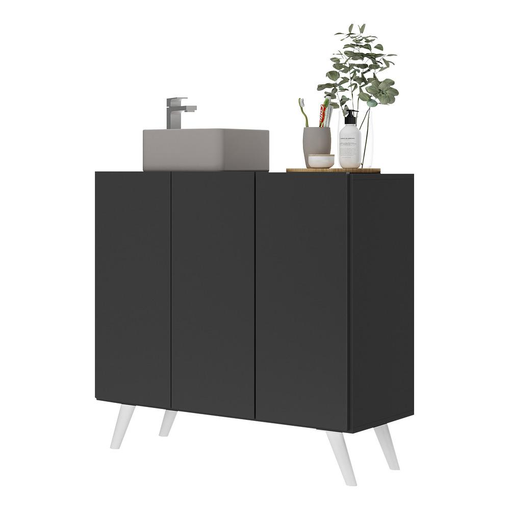 Gabinete Banheiro 3 Portas Retrô 90cm Multimóveis V5030 Preto/Branco