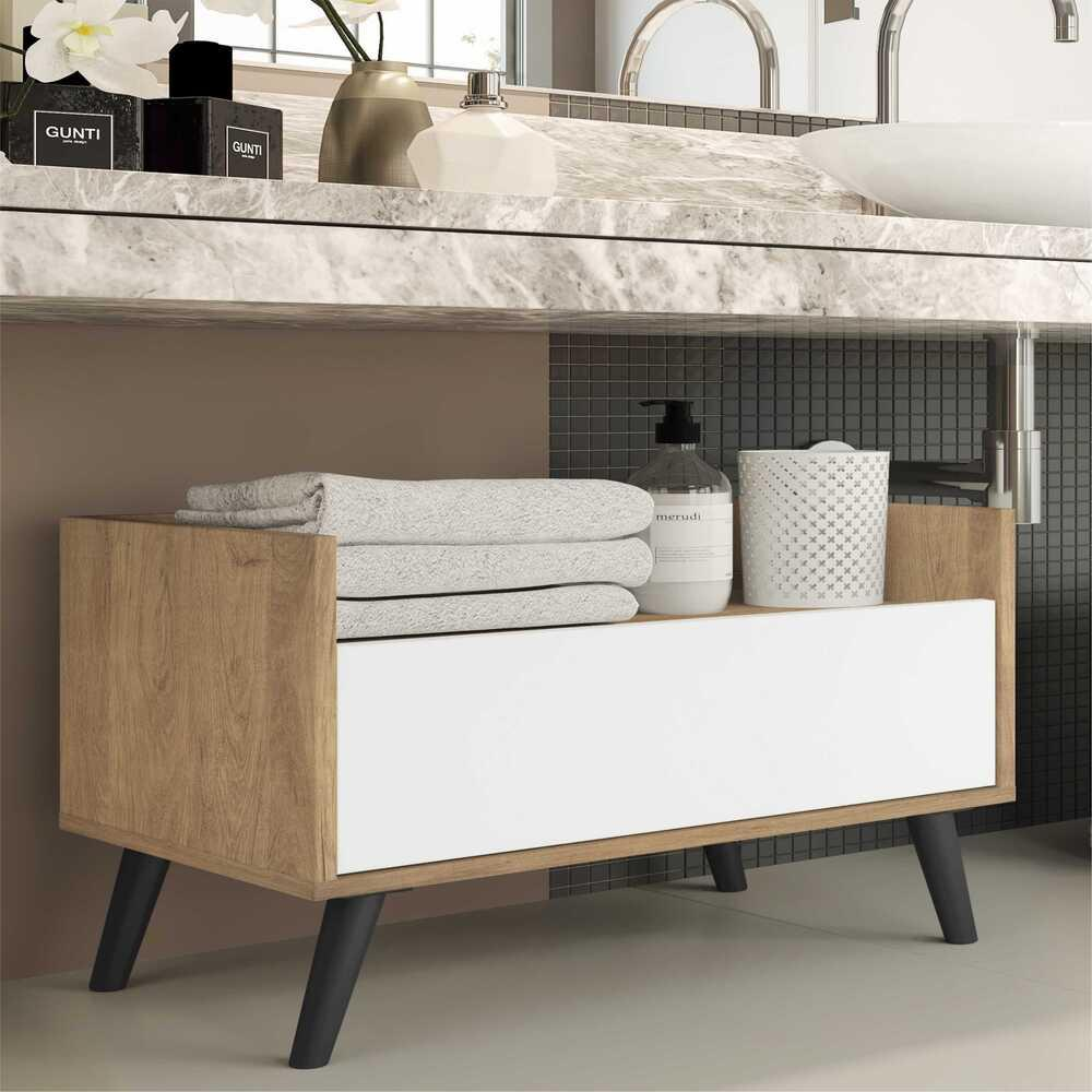 Gabinete Armário Banheiro 80 cm c/ Pés Retrô Multimóveis Rustic/Branco/Preto Gabinete Armário Banheiro 80 cm c/ Pés Retrô Multimóveis Rustic/Branco/Preto
