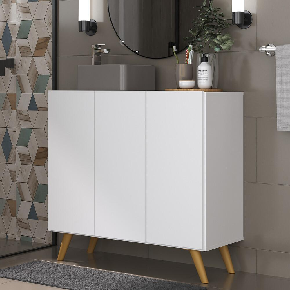 Gabinete Banheiro 3 Portas Retrô 90cm Multimóveis MP5030 Branco/Natural Gabinete Banheiro 3 Portas Retrô 90cm Multimóveis MP5030 Branco/Natural