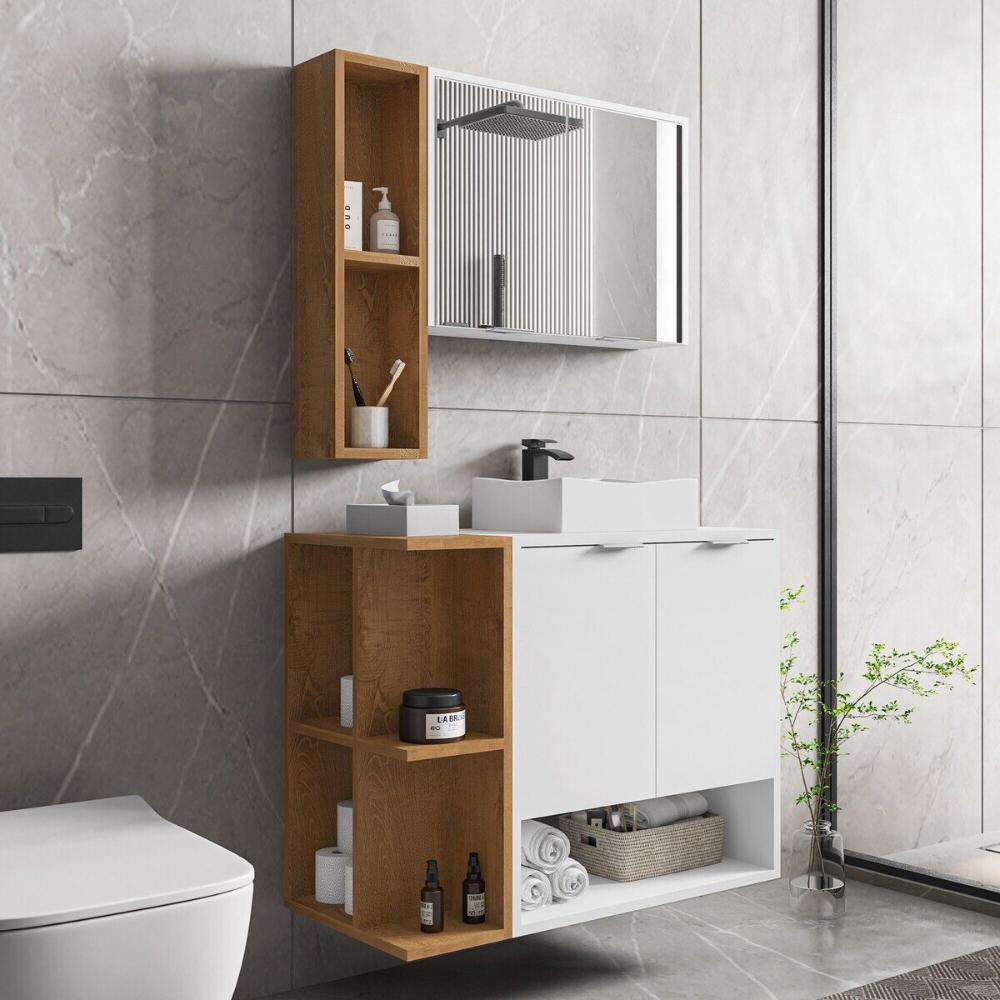 Gabinete de Banheiro Suspenso com Cuba e Espelheira 70cm Multimóveis CR10125 Branco/Naturalle Gabinete de Banheiro Suspenso com Cuba e Espelheira 70cm Multimóveis CR10125 Branco/Naturalle