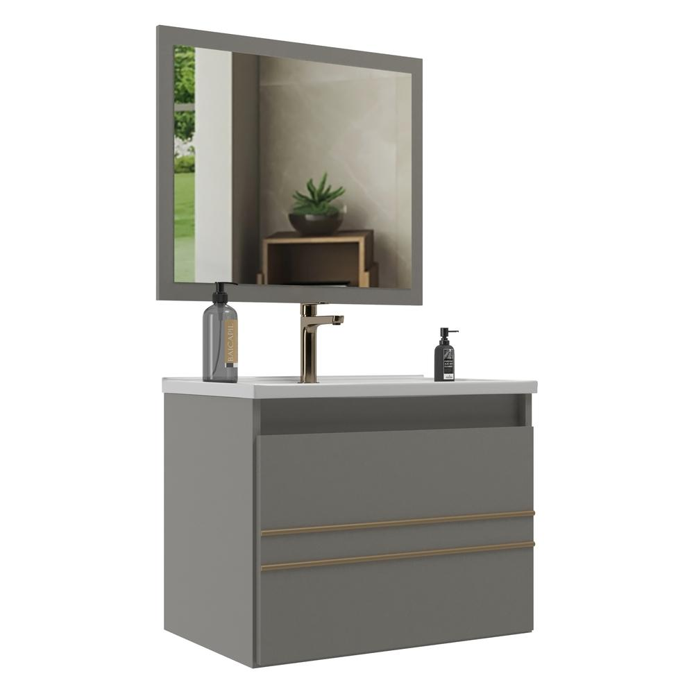 Gabinete Banheiro 60cm com Cuba e Espelheira Multimóveis CR10103 Cimento Gabinete Banheiro 60cm com Cuba e Espelheira Multimóveis CR10103 Cimento