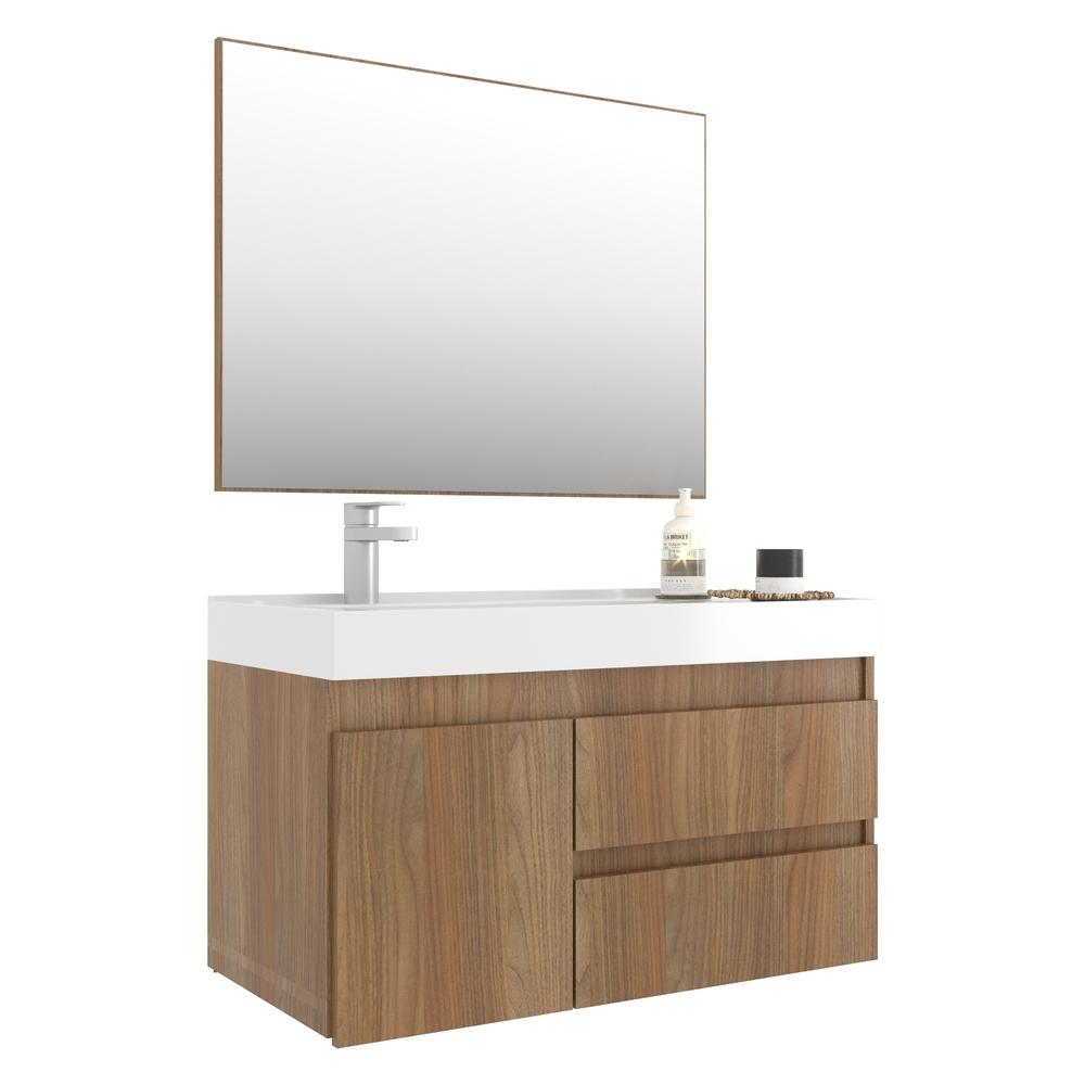 Gabinete Banheiro com Cuba e Espelheira 80cm Multimóveis CR10074 Noce Gabinete Banheiro com Cuba e Espelheira 80cm Multimóveis CR10074 Noce