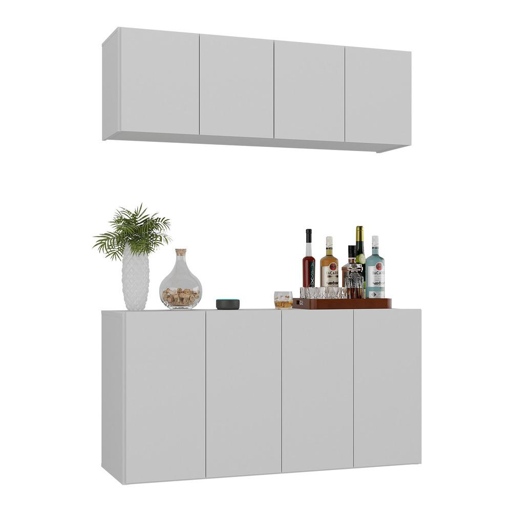 Kit Bar Armário Aéreo e Aparador 4 Portas Multimóveis MP1075 Branco Kit Bar Armário Aéreo e Aparador 4 Portas Multimóveis MP1075 Branco