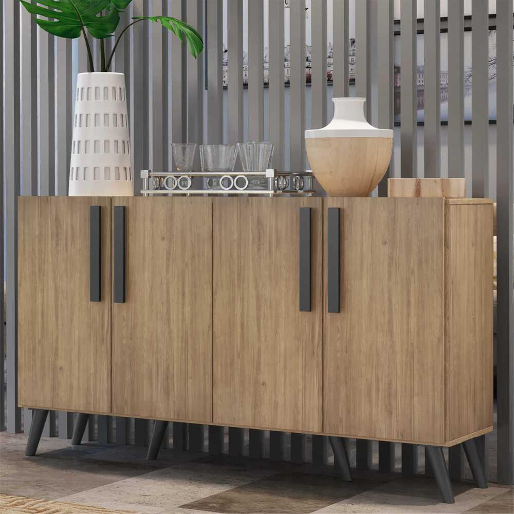 Aparador Buffet 4 Portas com Pés Retrô Viena Multimóveis Rustic/Preto Aparador Buffet 4 Portas com Pés Retrô Viena Multimóveis Rustic/Preto