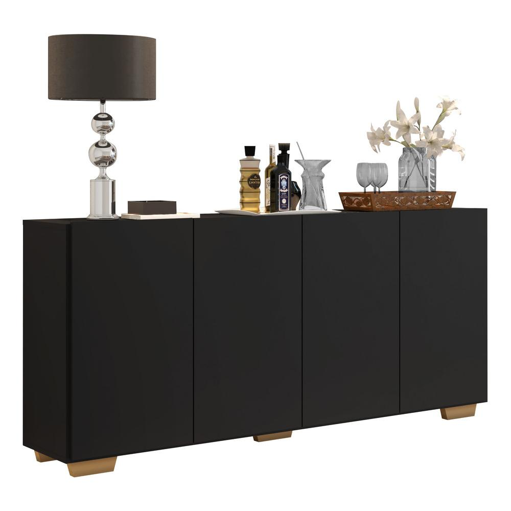 Aparador Buffet 4 Portas com Pés Quadrados Veneza Multimóveis V3557 Preto/Natural Aparador Buffet 4 Portas com Pés Quadrados Veneza Multimóveis V3557 Preto/Natural
