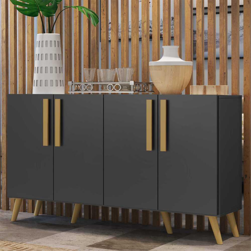 Aparador Buffet 4 Portas com Pés Retrô Viena Multimóveis Preto/Natural Aparador Buffet 4 Portas com Pés Retrô Viena Multimóveis Preto/Natural