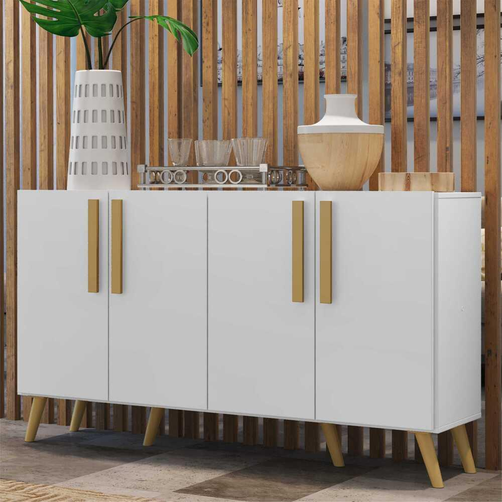 Aparador Buffet 4 Portas com Pés Retrô Viena Multimóveis Branco/Natural Aparador Buffet 4 Portas com Pés Retrô Viena Multimóveis Branco/Natural