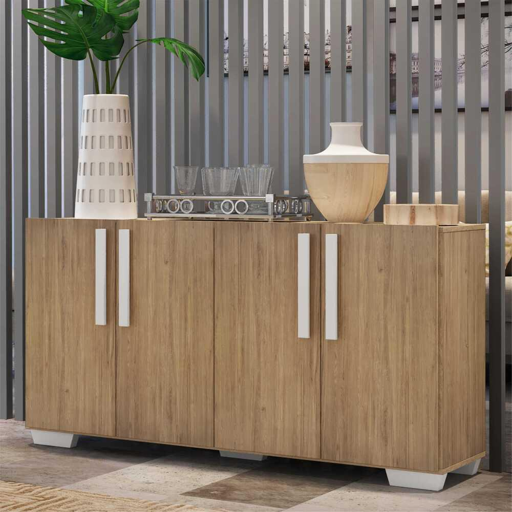 Aparador Buffet 4 Portas com Pés Quadrados Viena Multimóveis Rustic/Branco Aparador Buffet 4 Portas com Pés Quadrados Viena Multimóveis Rustic/Branco