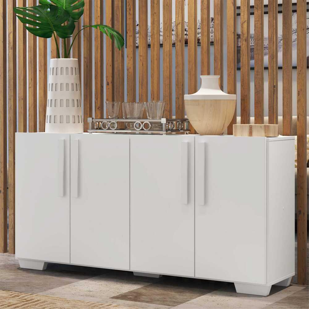 Aparador Buffet 4 Portas com Pés Quadrados Viena Multimóveis Branco Aparador Buffet 4 Portas com Pés Quadrados Viena Multimóveis Branco