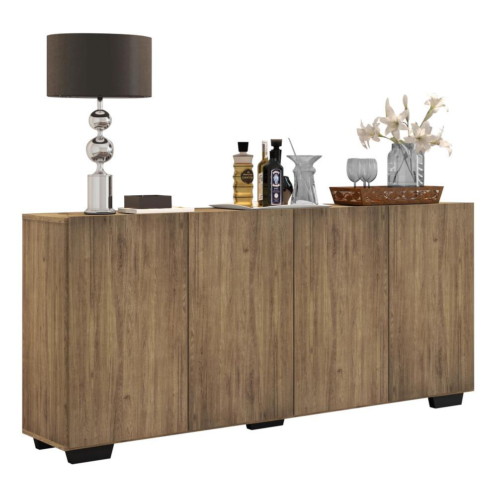 Aparador Buffet 4 Portas com Pés Quadrados Veneza Multimóveis V3557 Rustic/Preto