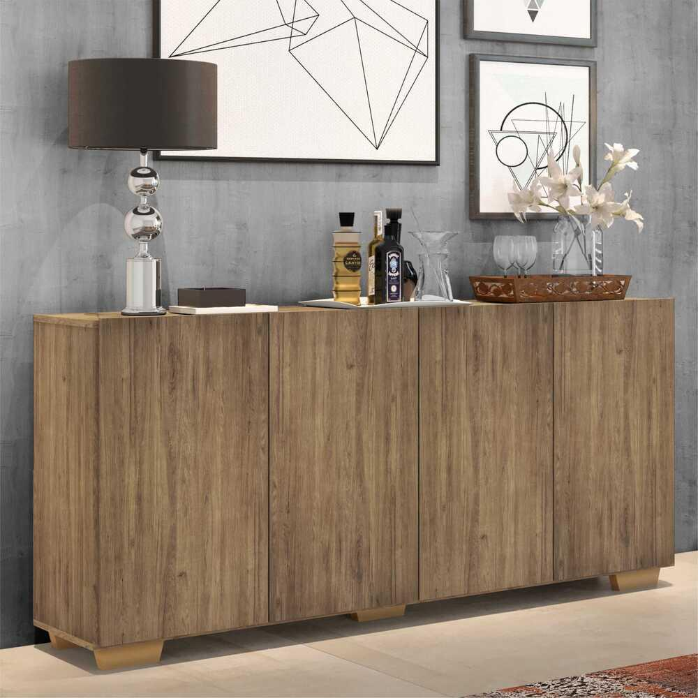 Aparador Buffet 4 Portas c/ Pés Quadrados Veneza Multimóveis Rustic/Natural