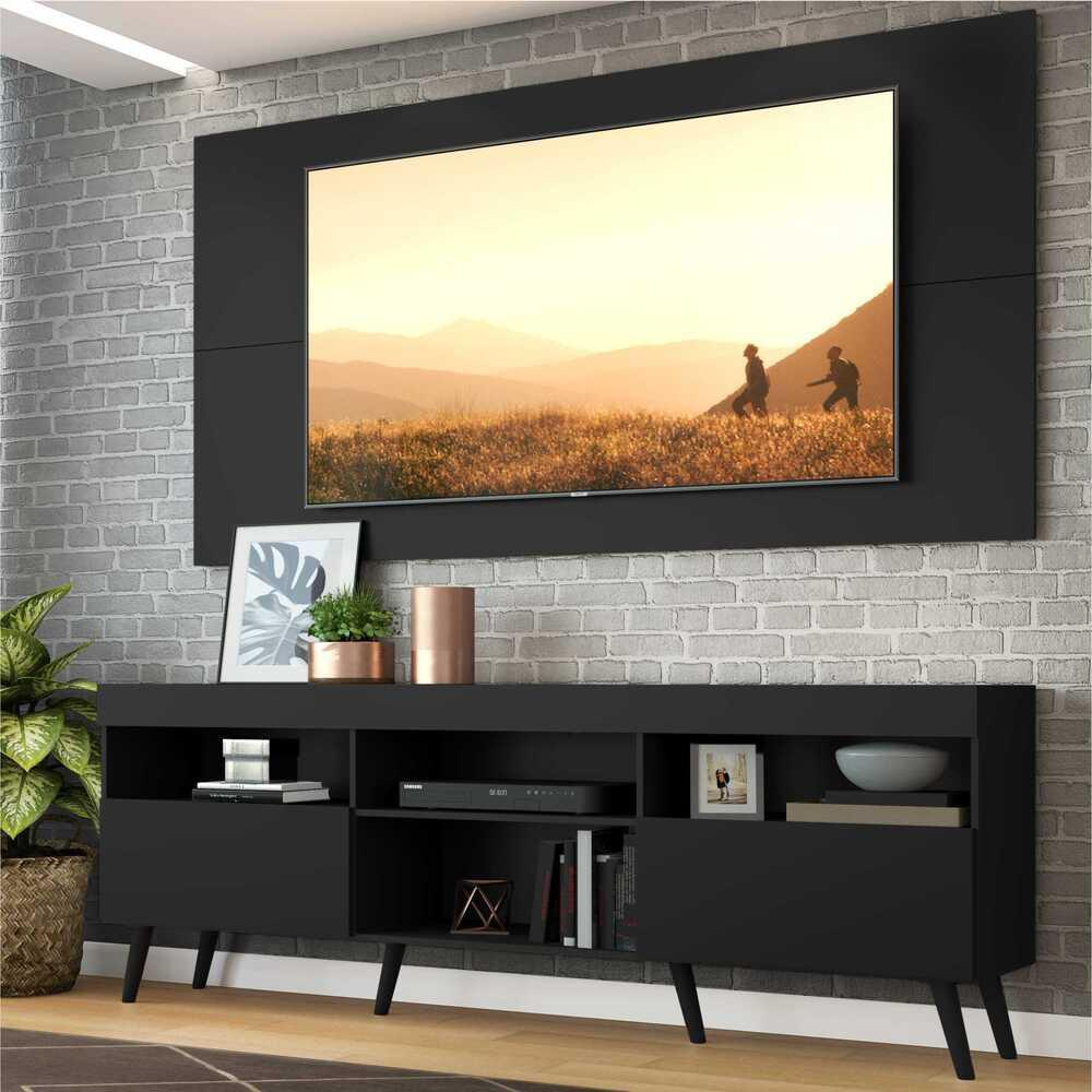 Rack c/ Painel P/TV até 65" e Pés Retrô Flórida Multimóveis Preto Rack c/ Painel P/TV até 65" e Pés Retrô Flórida Multimóveis Preto
