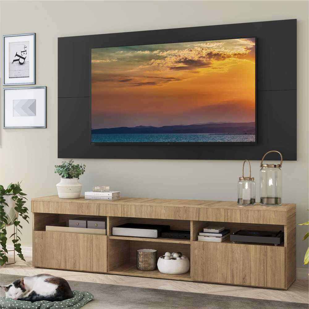 Rack com Painel TV 65" com 2 portas Londres Multimóveis Rustic/Preto Rack com Painel TV 65" com 2 portas Londres Multimóveis Rustic/Preto