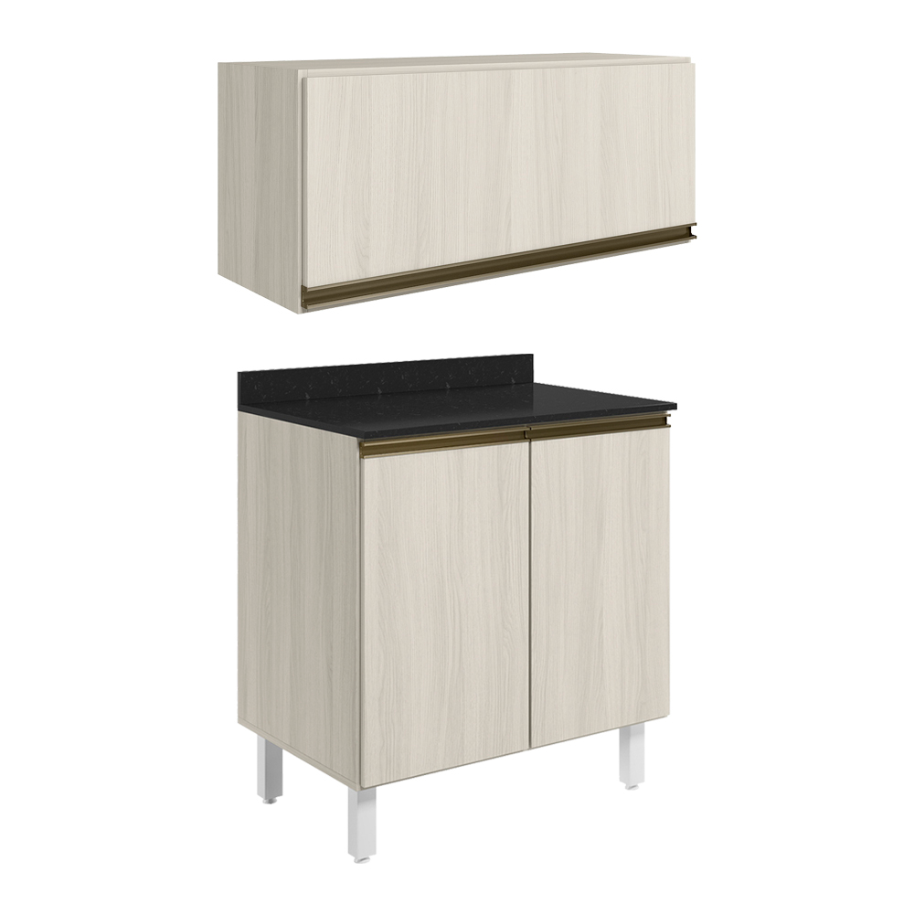 Armario Aereo E Balcao MDF 80cm Kali Bianco Toq Bianco Toq Nicioli