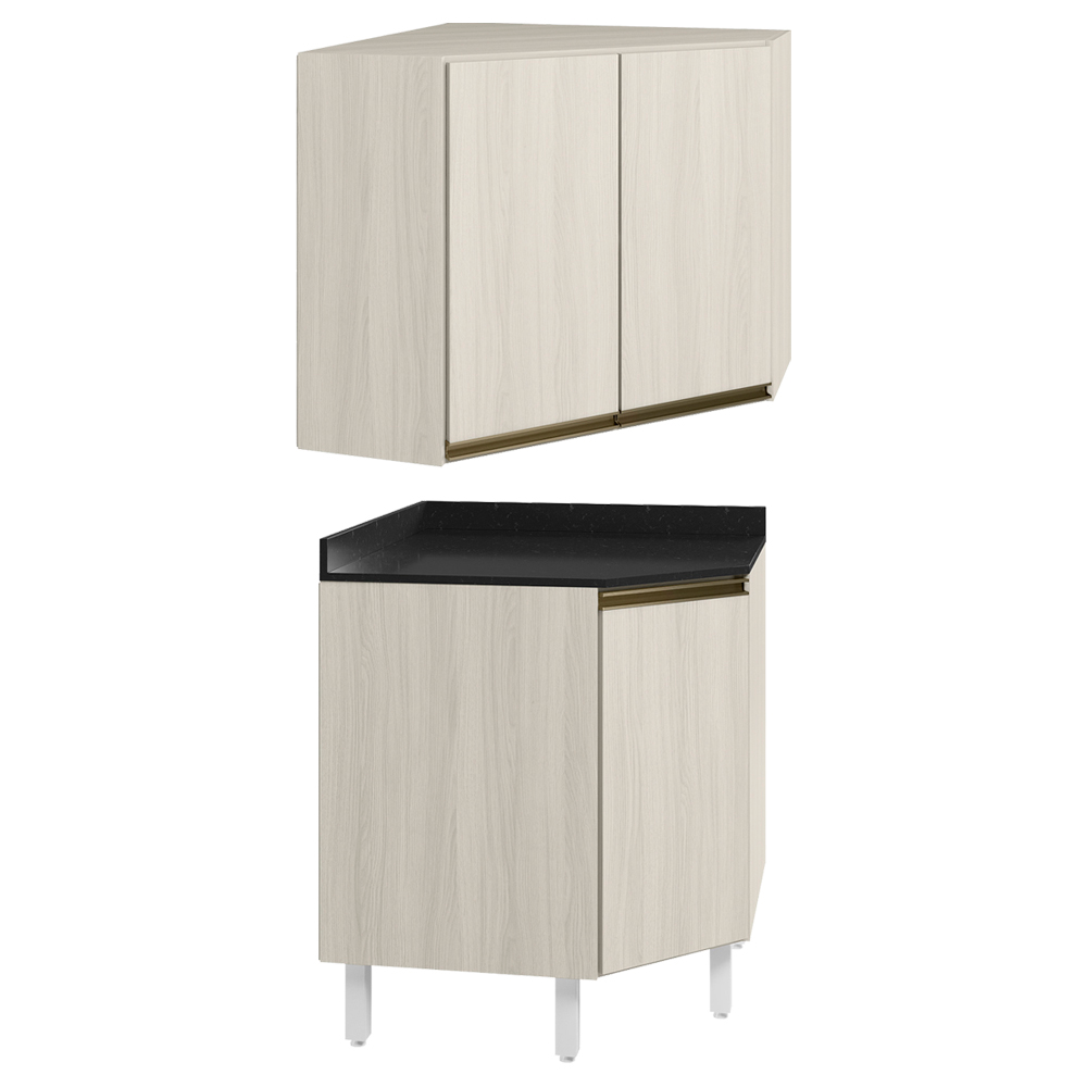 Armario E Balcao Canto Obliquo 75cm MDF Kali Bianco Toq Bianco Toq Nicioli