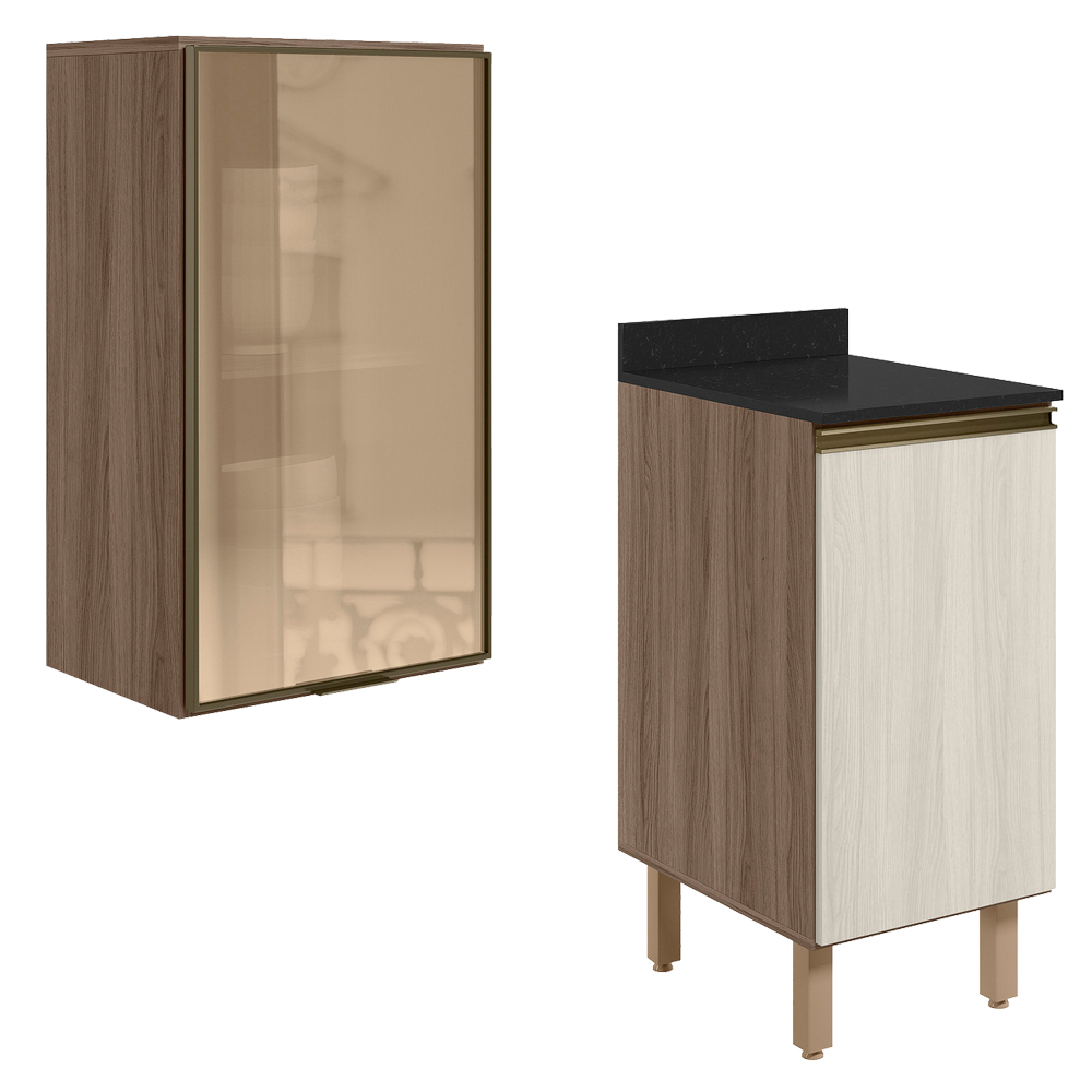 Armario Aereo Balcao 1P Vidro 40cm MDF Kali Carvalho Toq Bianco Toq Nicioli Armario Aereo Balcao 1P Vidro 40cm MDF Kali Carvalho Toq Bianco Toq Nicioli