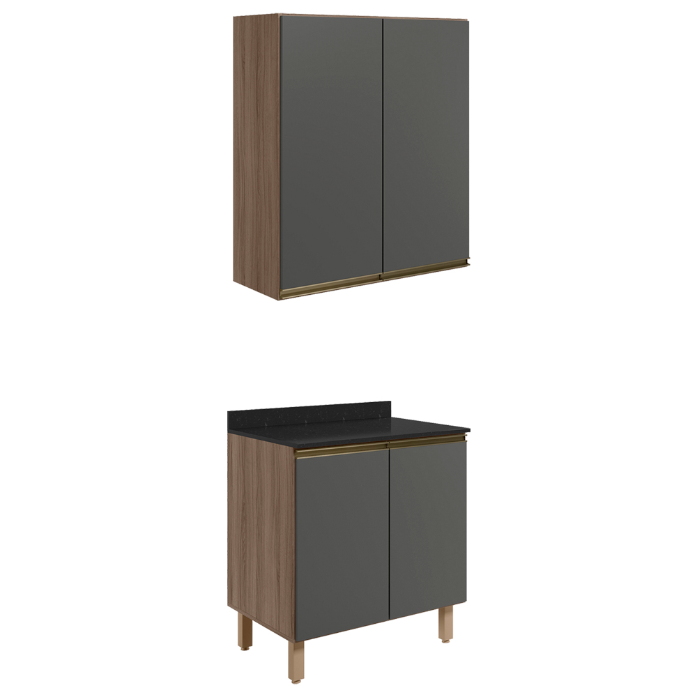 Armario Aereo Balcao 2 Portas 80cm MDF Kali Carvalho Toq Chumbo Nicioli