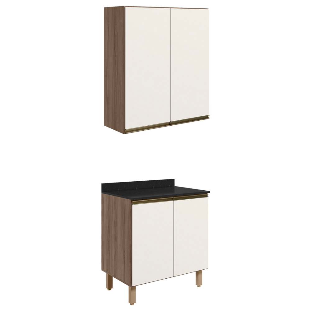 Armario Aereo Balcao 2 Portas 70cm MDF Kali Carvalho Toq Off White Cetim Nicioli