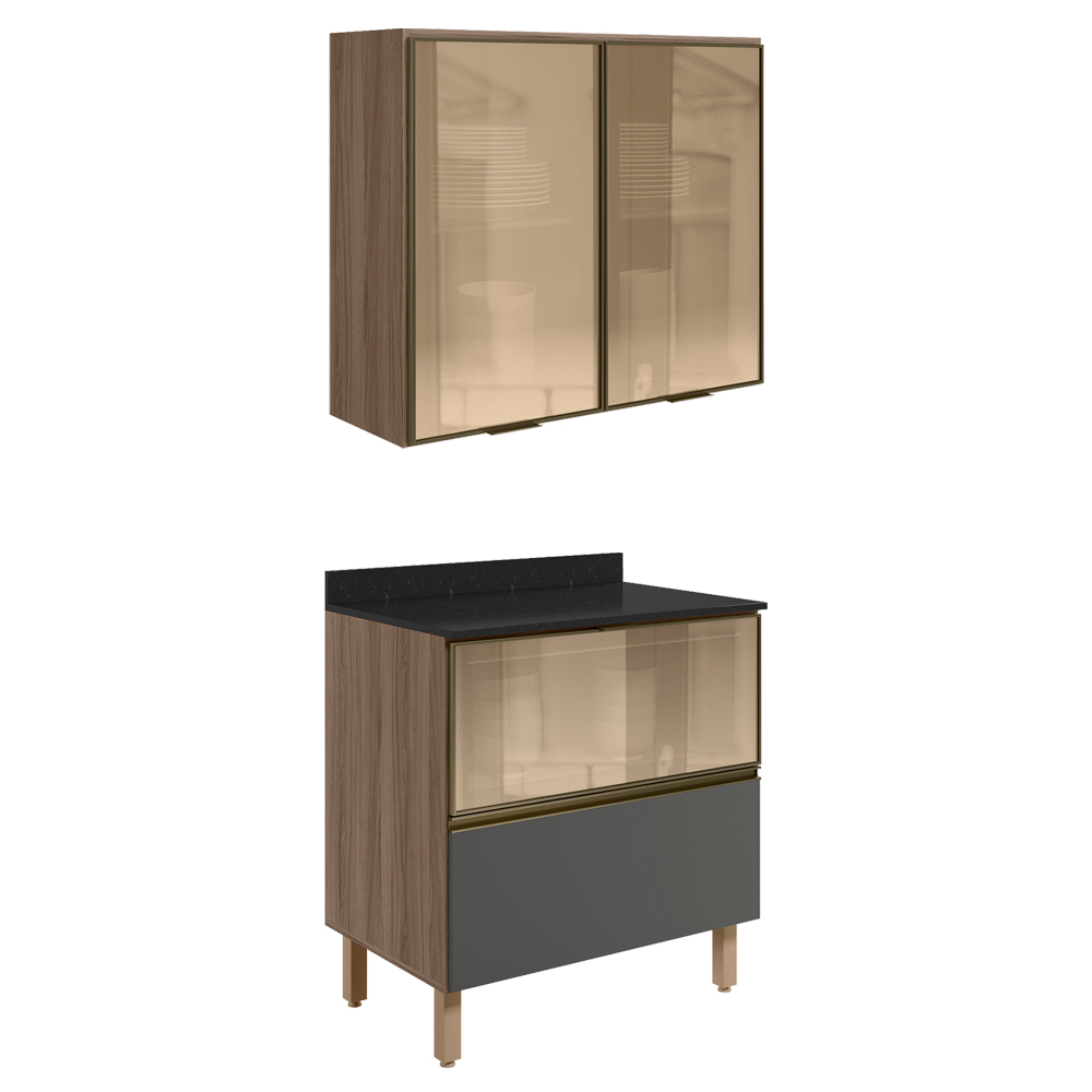 Armario Aereo Vidro Balcao 80 cm MDF Kali Carvalho Toq Chumbo Nicioli Armario Aereo Vidro Balcao 80 cm MDF Kali Carvalho Toq Chumbo Nicioli