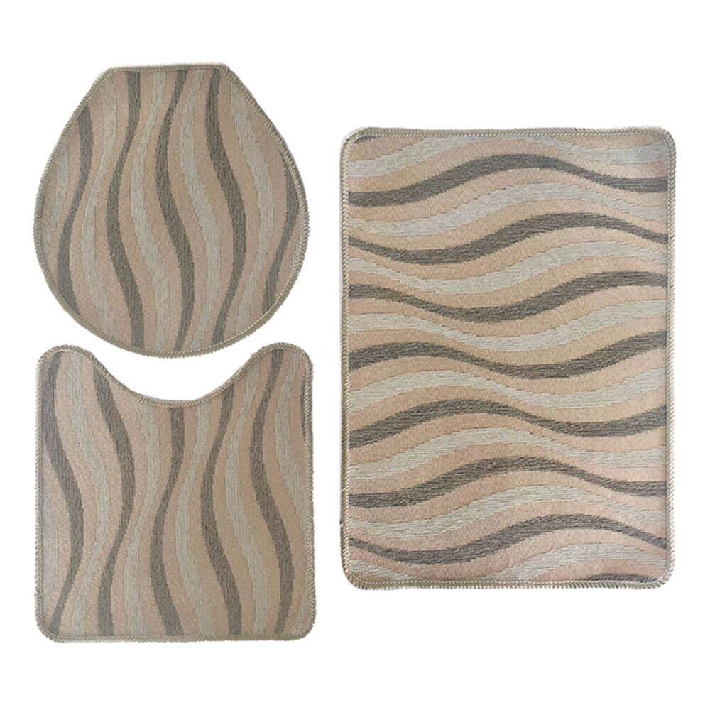 Jogo de Tapete para Banheiro Pratik 3 Peças Ondas Bege Oasis Jogo de Tapete para Banheiro Pratik 3 Peças Ondas Bege Oasis