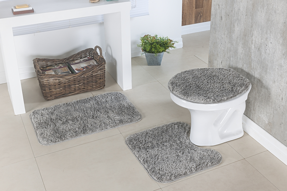 Kit Banheiro Classic Cinza 3 Peças - Oásis Kit Banheiro Classic Cinza 3 Peças - Oásis