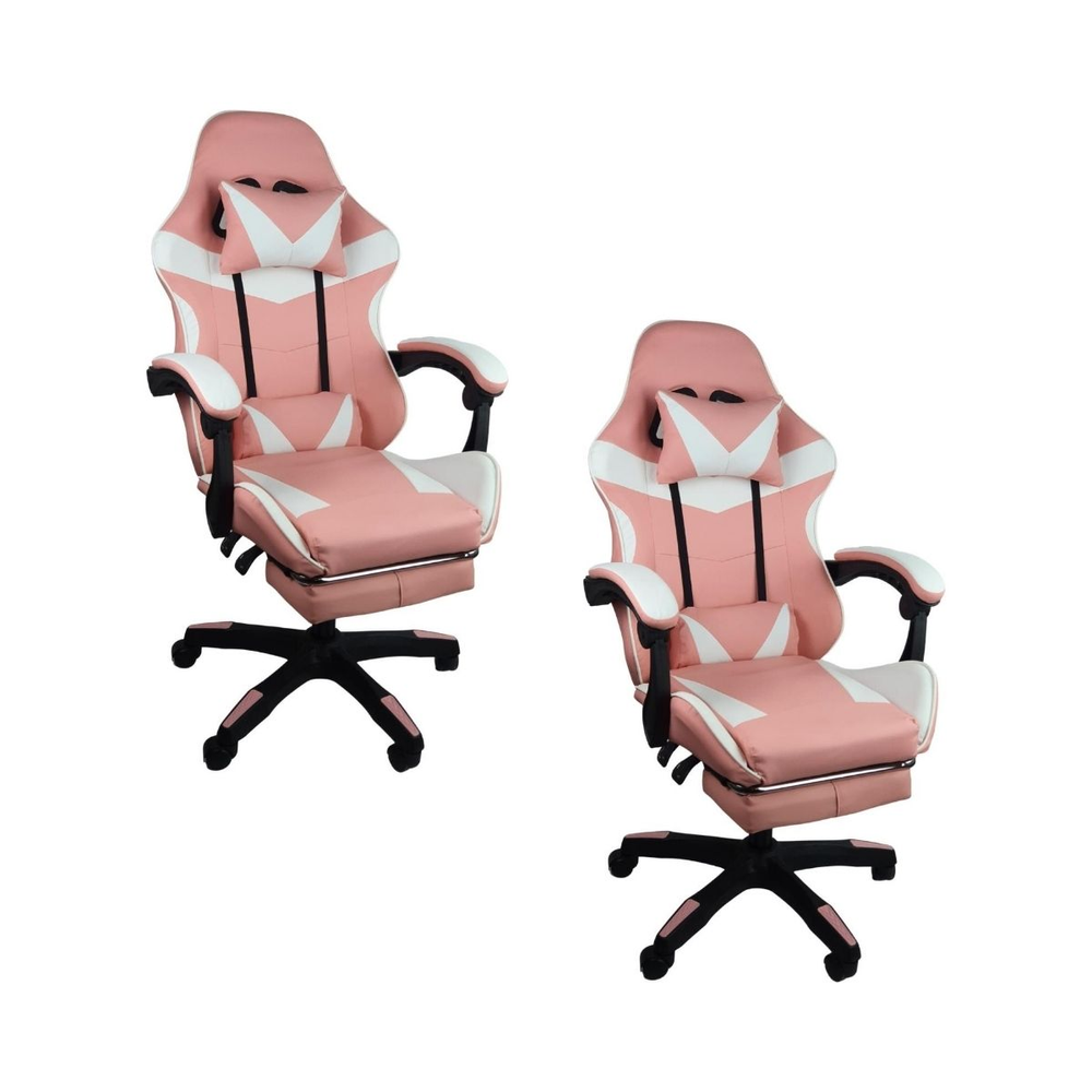 Kit 2 Cadeiras Gamer Stillus Ergonômica com Apoio Para os Pés - Rosa Kit 2 Cadeiras Gamer Stillus Ergonômica com Apoio Para os Pés - Rosa