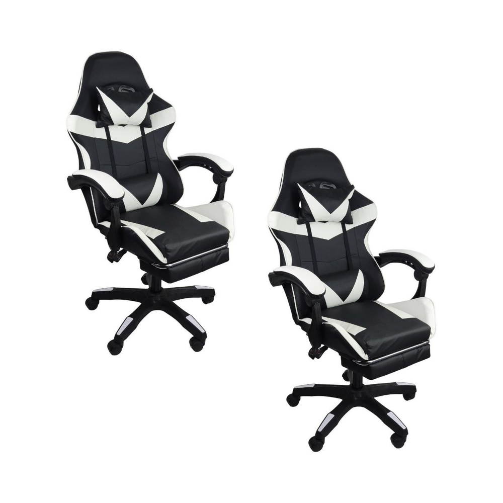 Kit 2 Cadeiras Gamer Stillus Ergonômica com Apoio Para os Pés - Preta / Branca Kit 2 Cadeiras Gamer Stillus Ergonômica com Apoio Para os Pés - Preta / Branca