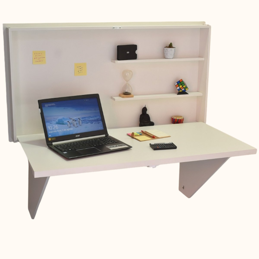 Mesa Home Office Escrivaninha Retrátil Branco Mesa Home Office Escrivaninha Retrátil Branco