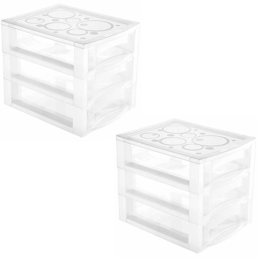 Kit 2 Gaveteiros Plástico 3 Gavetas Ordene 16,5x13x13,5cm Porta Objetos Acessórios Cristal Bel Kit 2 Gaveteiros Plástico 3 Gavetas Ordene 16,5x13x13,5cm Porta Objetos Acessórios Cristal Bel