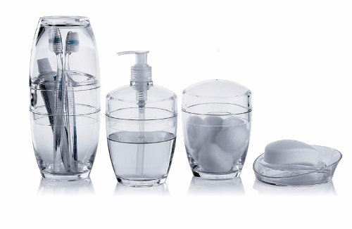 Conjunto De Banheiro 4 Peças Porta Utensilios Transparente Conjunto De Banheiro 4 Peças Porta Utensilios Transparente