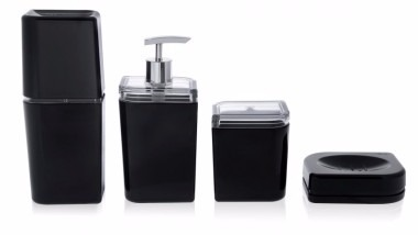 Conjunto De 4 Peças Para Banheiro Preto Saboneteira Escova Conjunto De 4 Peças Para Banheiro Preto Saboneteira Escova