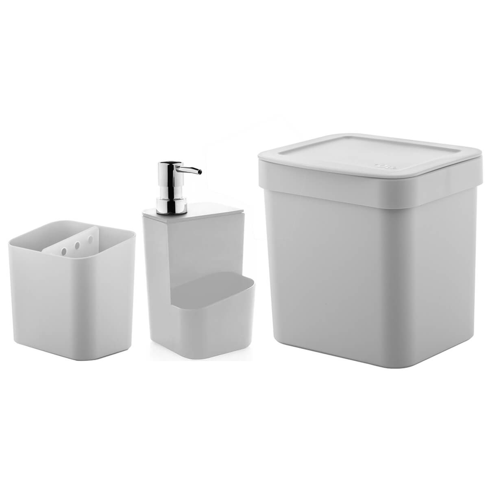 Conjunto para Pia Cozinha Lixeira 4,7 Porta Detergente Escorredor Branco Conjunto para Pia Cozinha Lixeira 4,7 Porta Detergente Escorredor Branco