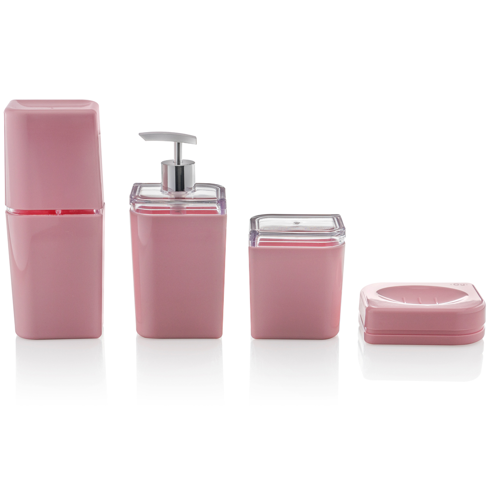 Conjunto De Banheiro Acessórios OU Organizadores Pia 4 Peças Rosa Conjunto De Banheiro Acessórios OU Organizadores Pia 4 Peças Rosa