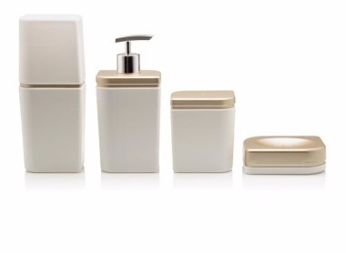 Conjunto Para Banheiro De 4 Peças Cromado Branco E Dourado Conjunto Para Banheiro De 4 Peças Cromado Branco E Dourado