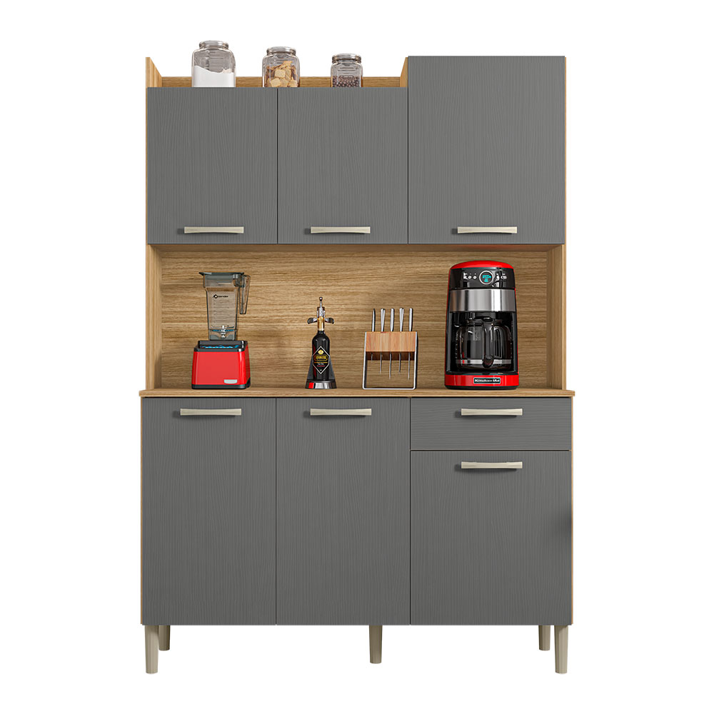 Armário de Cozinha Compacta 6 Portas e 1 Gaveta 121cm Florença Freijó/Grafite - Pallazio Armário de Cozinha Compacta 6 Portas e 1 Gaveta 121cm Florença Freijó/Grafite - Pallazio