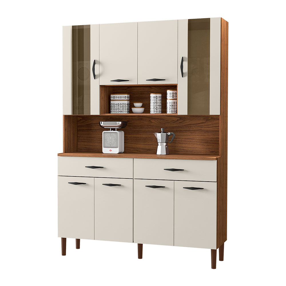 Armário de Cozinha Compacta 8 Portas e 2 Gavetas 121cm Gold Nogueira/Off White - Pallazio Armário de Cozinha Compacta 8 Portas e 2 Gavetas 121cm Gold Nogueira/Off White - Pallazio