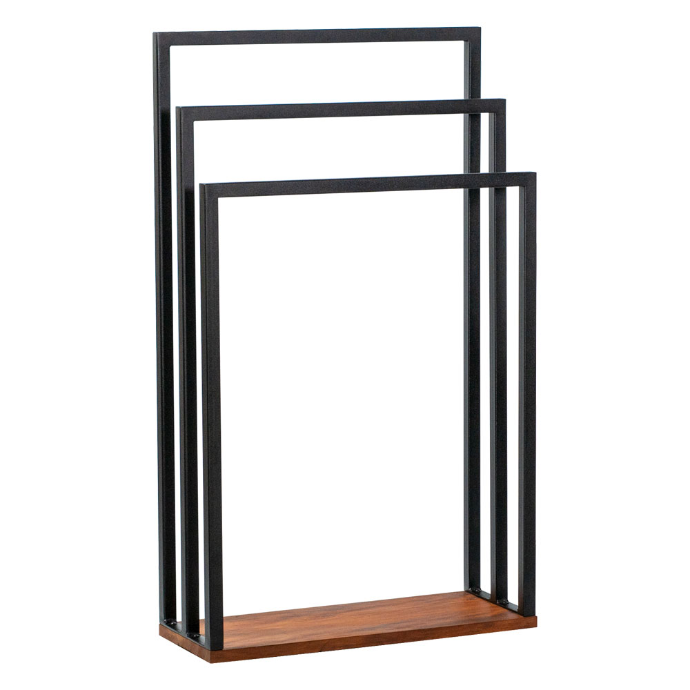 Porta Toalha Para 3 Toalhas Eleganza 50 cm Metal Preto e Madeira - Pallazio Porta Toalha Para 3 Toalhas Eleganza 50 cm Metal Preto e Madeira - Pallazio