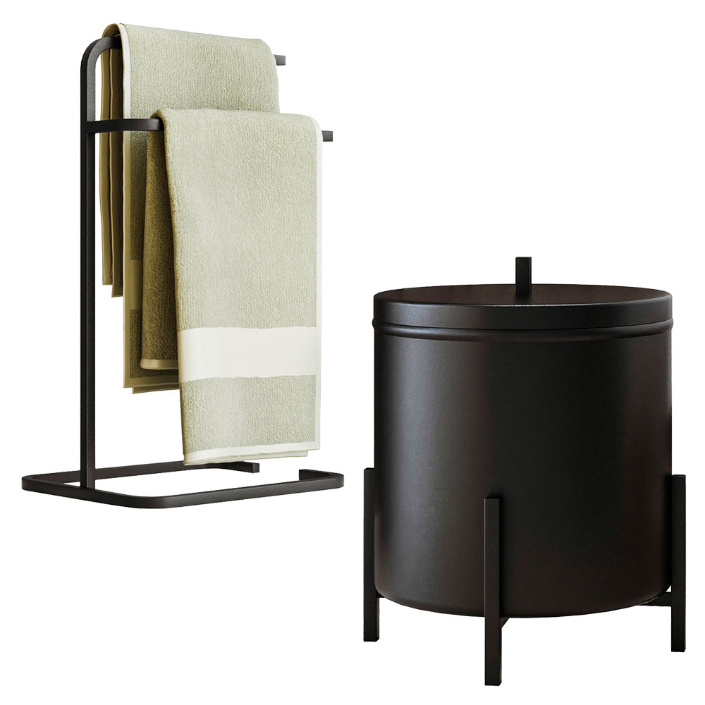 Kit Porta Toalha de Rosto e Lixeira de Banheiro 6L Eleganza Metal Preto - Pallazio Kit Porta Toalha de Rosto e Lixeira de Banheiro 6L Eleganza Metal Preto - Pallazio