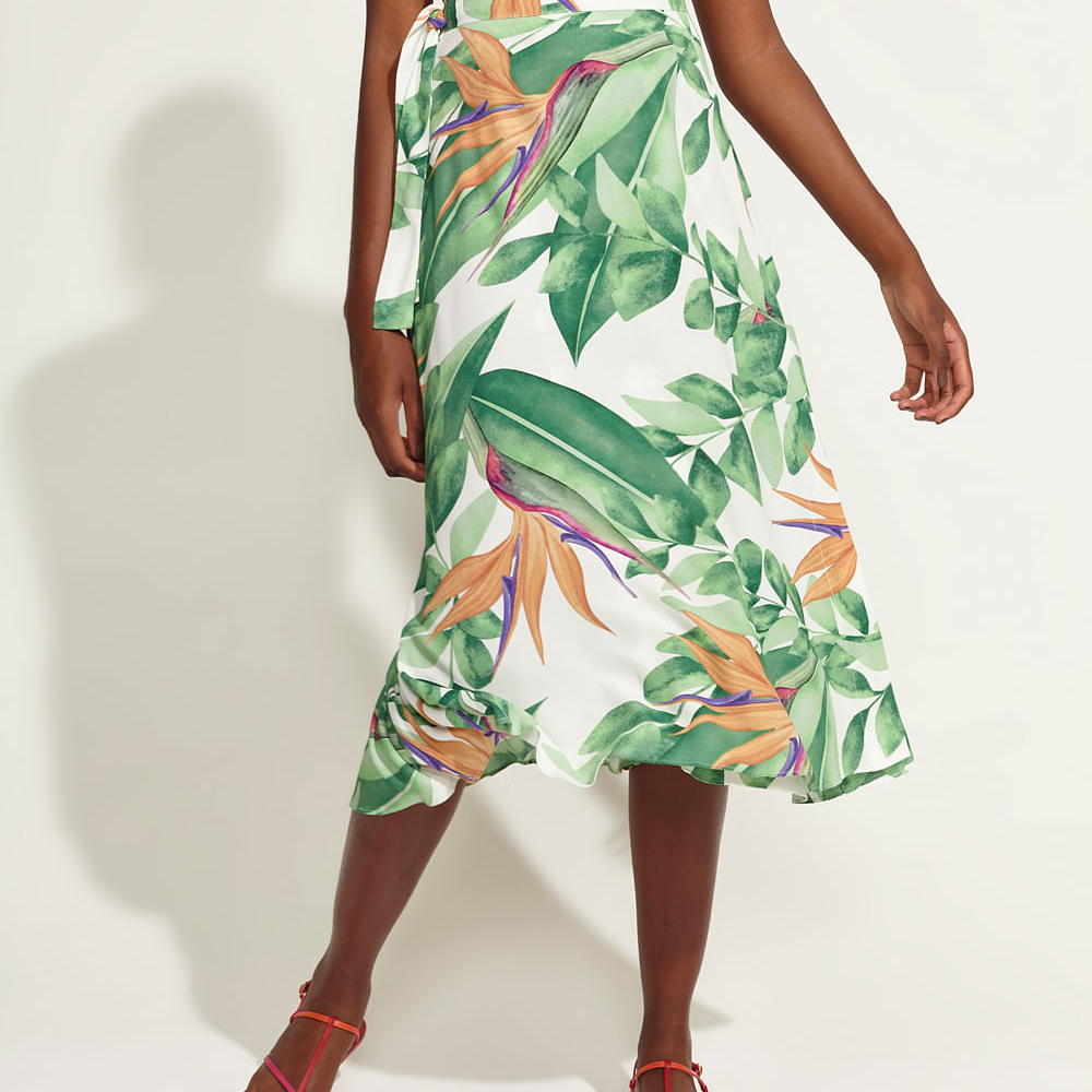 Saia Feminina DVF Midi Envelope Estampada de Folhagem Off White Saia Feminina DVF Midi Envelope Estampada de Folhagem Off White