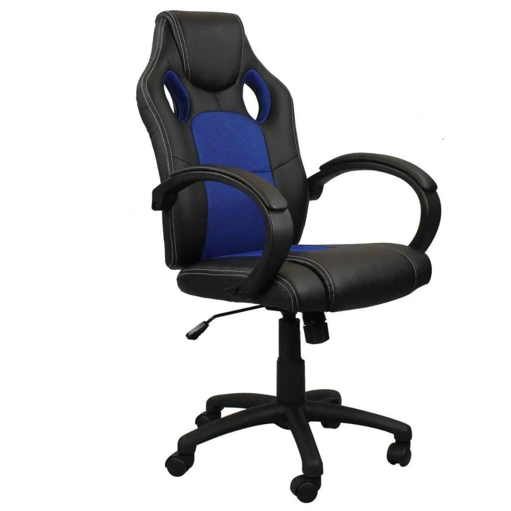 Cadeira Presidente Gamer em Couro PU Preta com Azul Pelegrin PEL 3002 Cadeira Presidente Gamer em Couro PU Preta com Azul Pelegrin PEL 3002