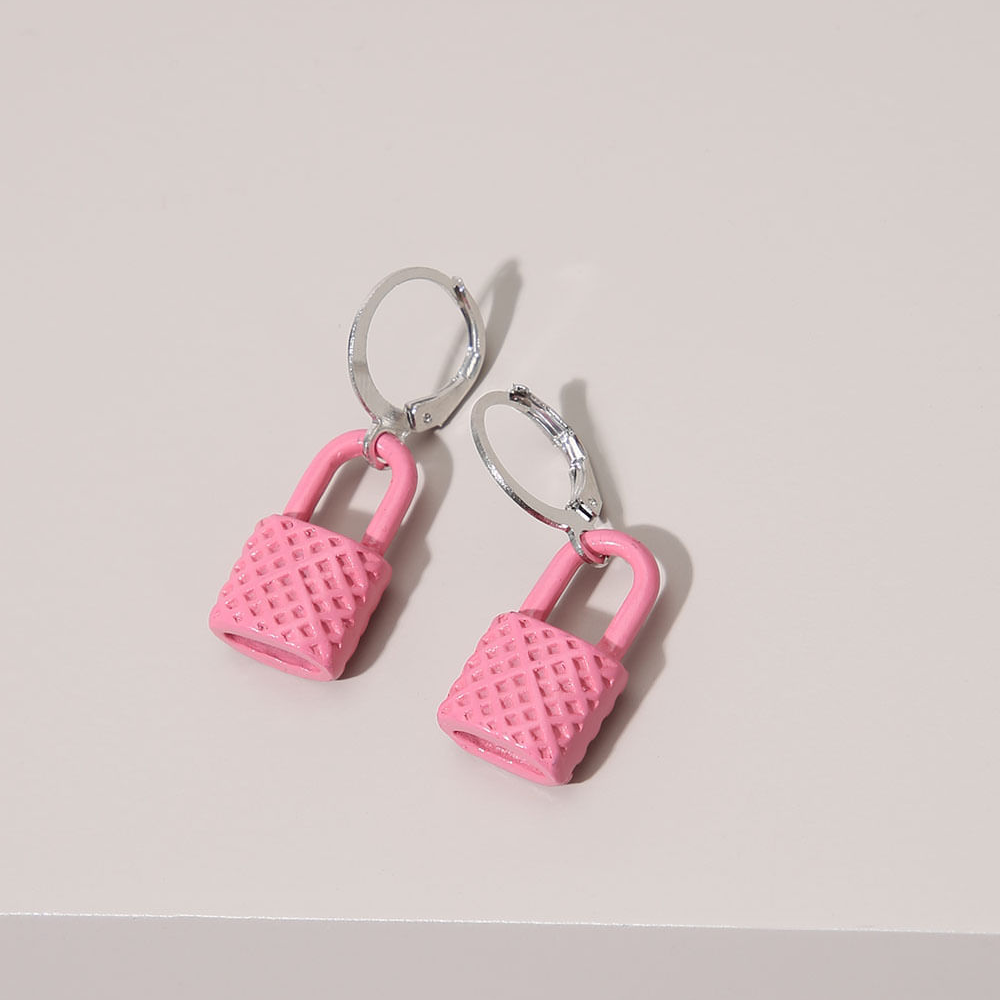 Brinco Feminino Argolas com Cadeado Rosa Brinco Feminino Argolas com Cadeado Rosa