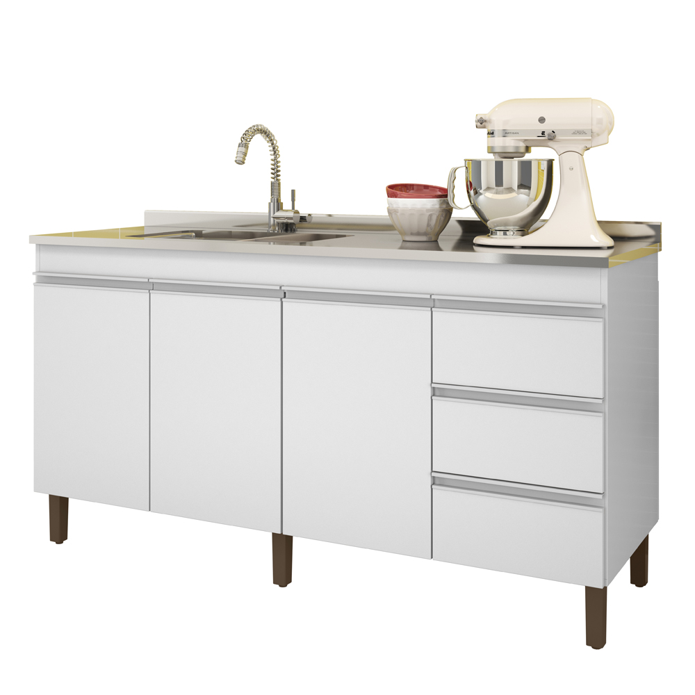 Balcão Pia 6200 Sem Tampo 159 Cm 3 Pt 3 Gv Branco PLLA Balcão Pia 6200 Sem Tampo 159 Cm 3 Pt 3 Gv Branco PLLA