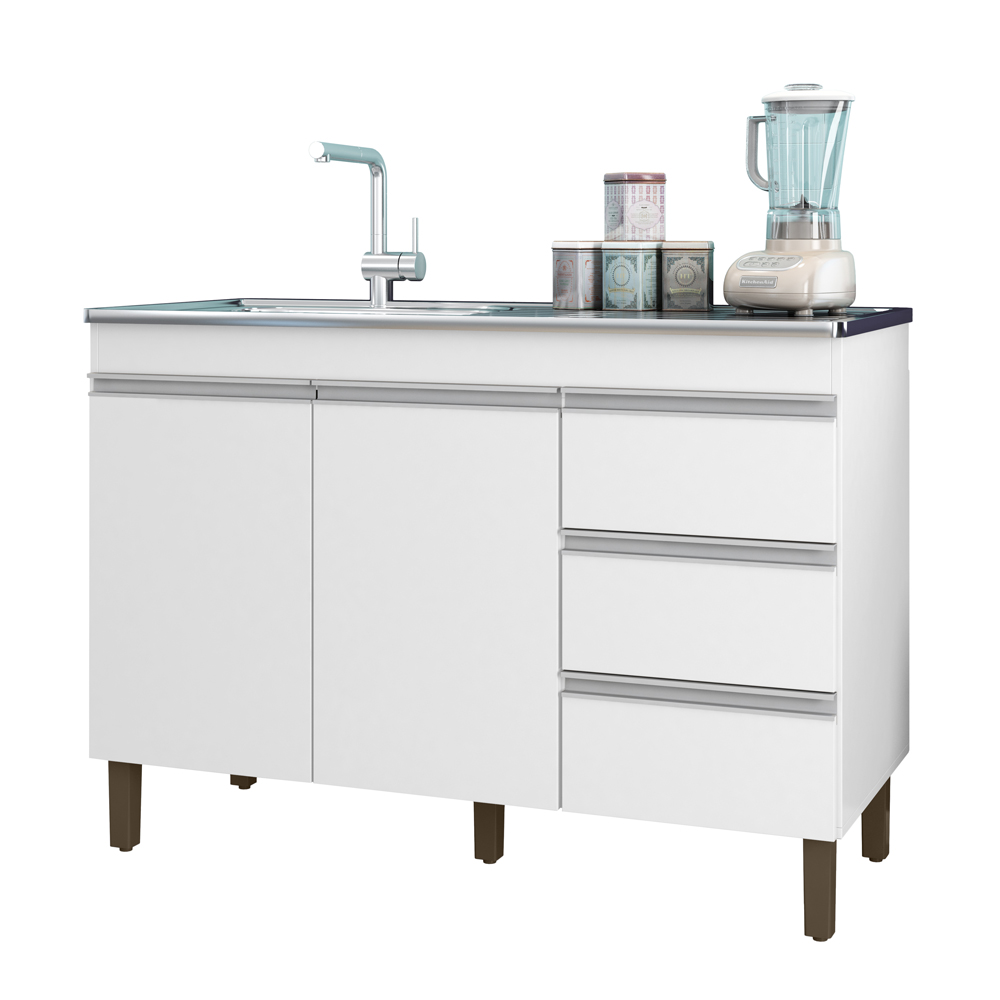 Balcão Pia 6150 Sem Tampo 119 Cm 2 Pt 3 Gv Branco PLLA Balcão Pia 6150 Sem Tampo 119 Cm 2 Pt 3 Gv Branco PLLA