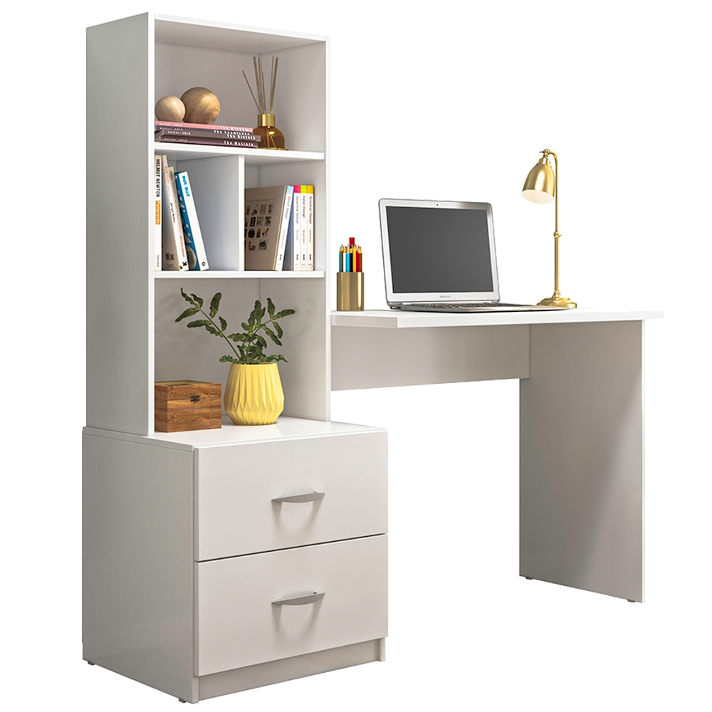 Escrivaninha Multifuncional 2 Gavetas 138cm Branco PLLA Escrivaninha Multifuncional 2 Gavetas 138cm Branco PLLA