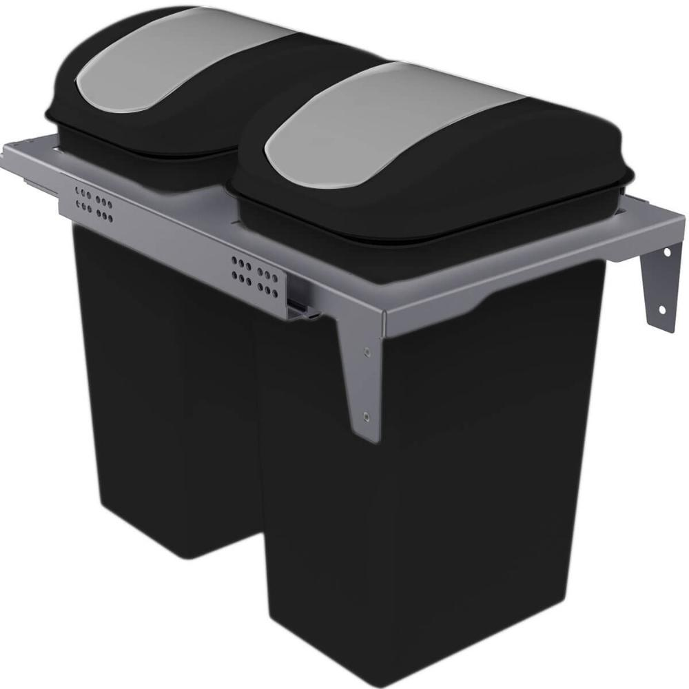 Lixeira Dupla Deslizante 15L Flat Cozinha Aço Pintado Preto Lixeira Dupla Deslizante 15L Flat Cozinha Aço Pintado Preto