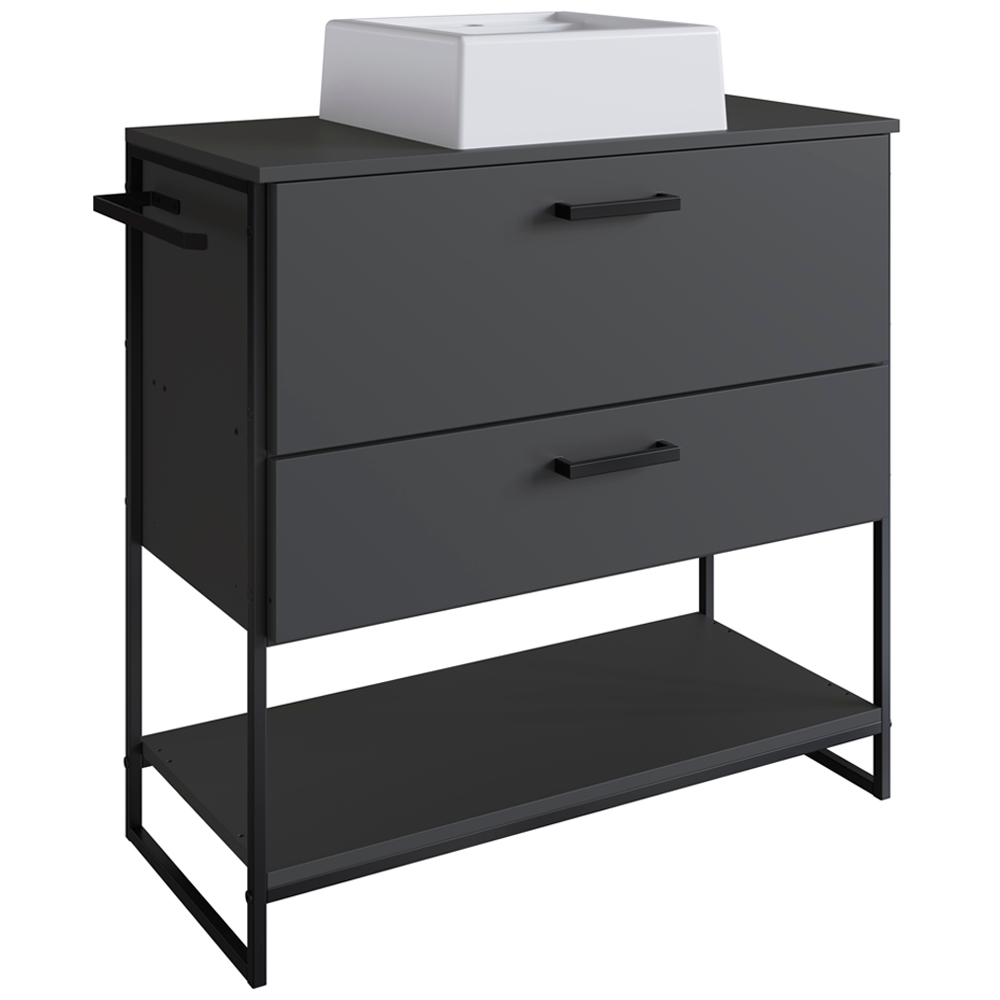 Gabinete E Cuba Banheiro Industrial 80 CM PT Gav 1028X94101 Grafite Branco PP