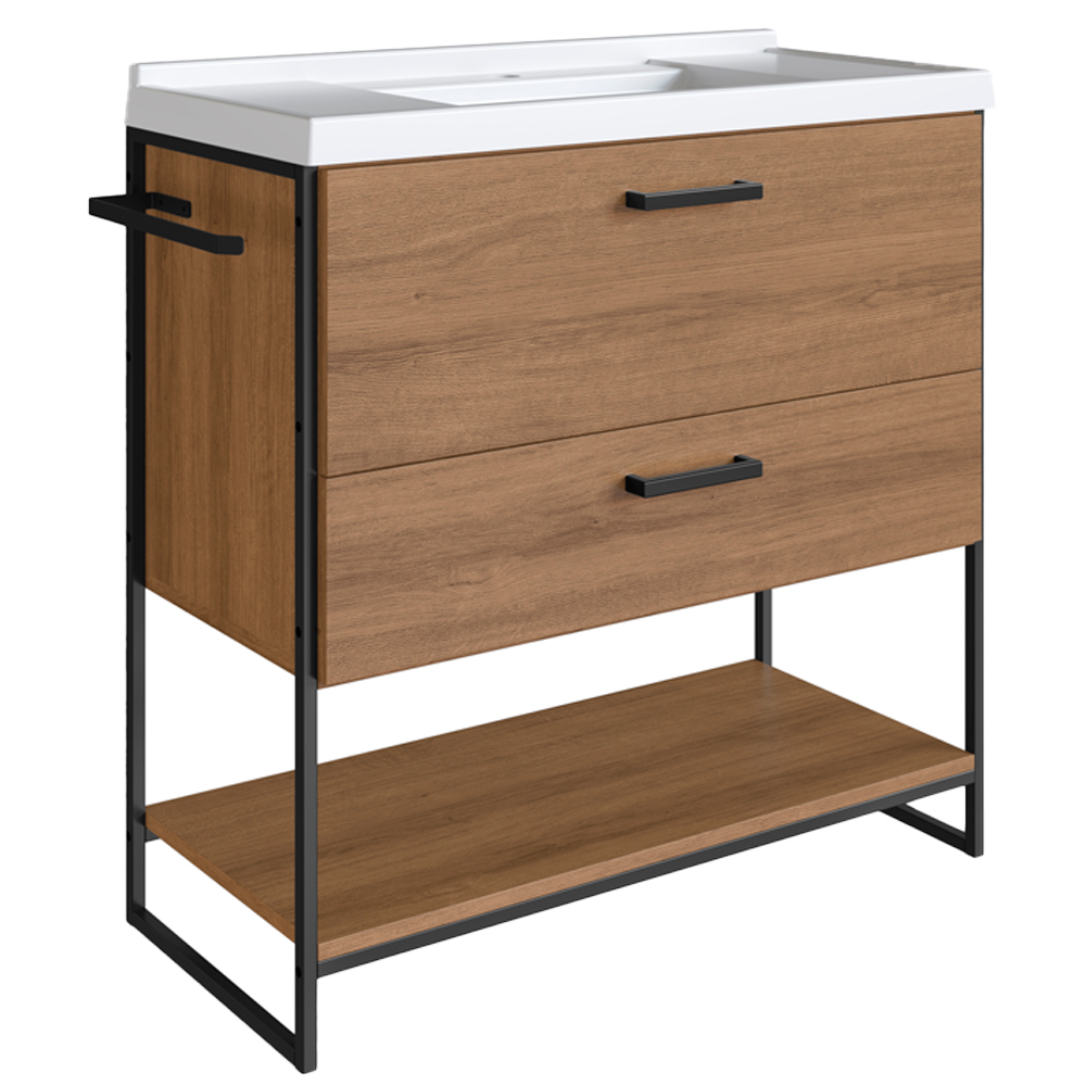 Gabinete Banheiro 80 cm Com Lavatorio Marmorite P1008 Preto Mell PP Gabinete Banheiro 80 cm Com Lavatorio Marmorite P1008 Preto Mell PP