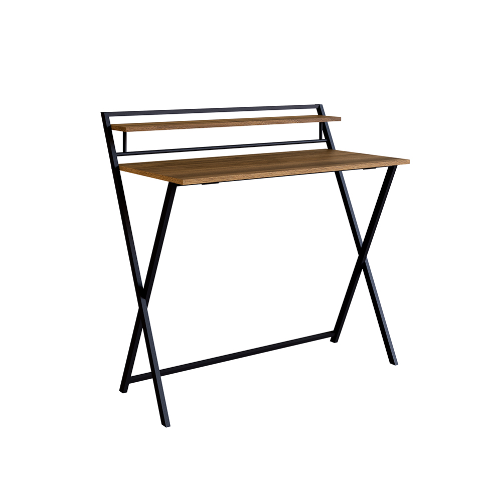 Escrivaninha Dobrável Steel Wood Noce Oro e Preta Escrivaninha Dobrável Steel Wood Noce Oro e Preta