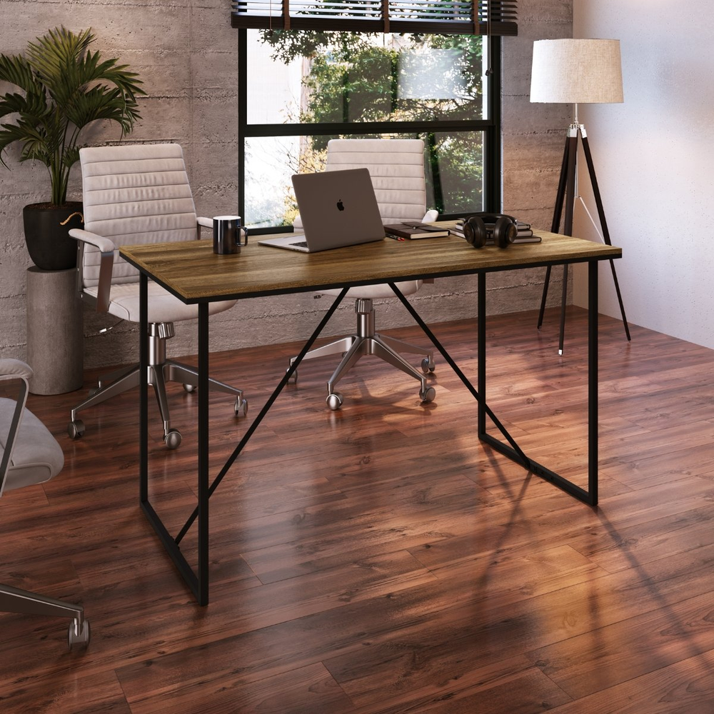 Escrivaninha Office Tampo de Madeira Estilo Industrial Preto / Noce Oro Escrivaninha Office Tampo de Madeira Estilo Industrial Preto / Noce Oro